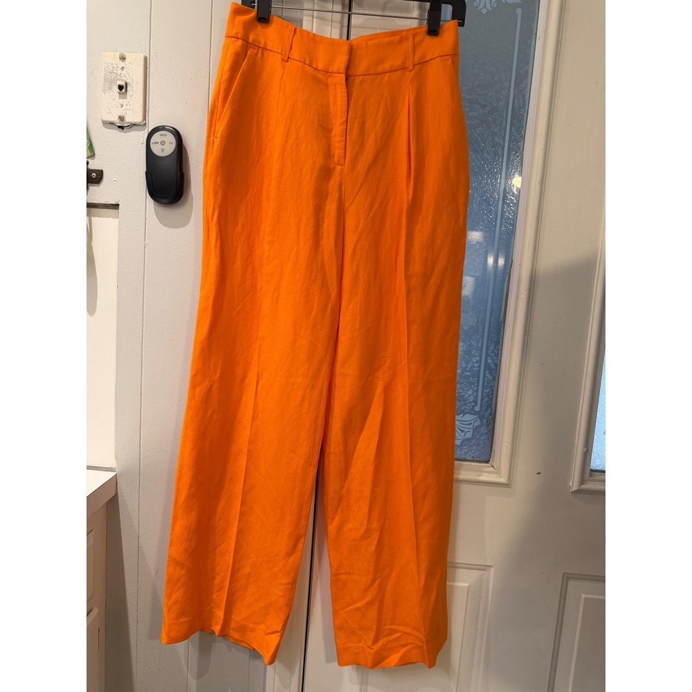 Loft Orange Linen Blend Wide Leg Trousers Pants Size 0 High Rise Pleated